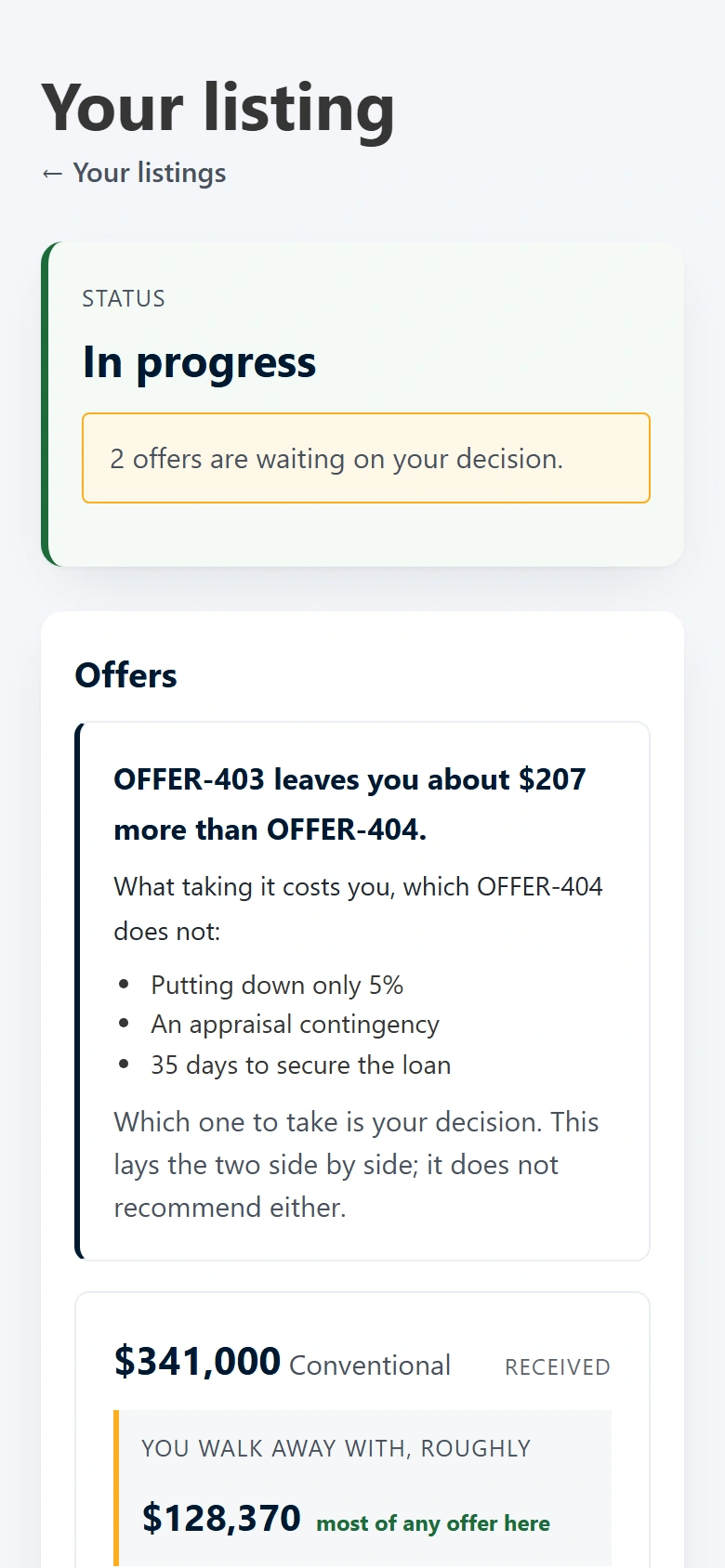 The seller portal on a phone