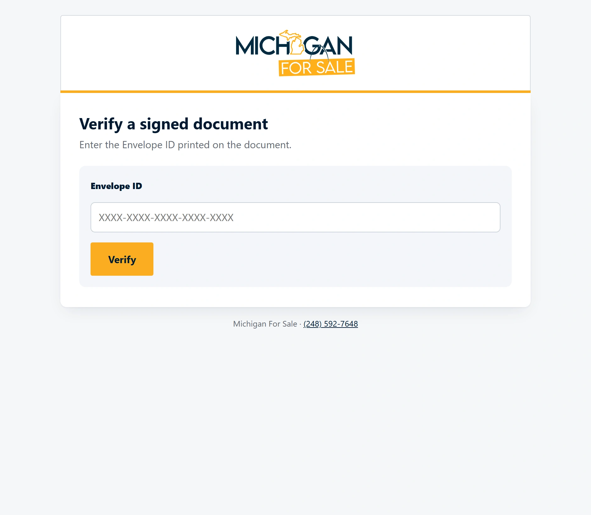 The public page for verifying a signed document
