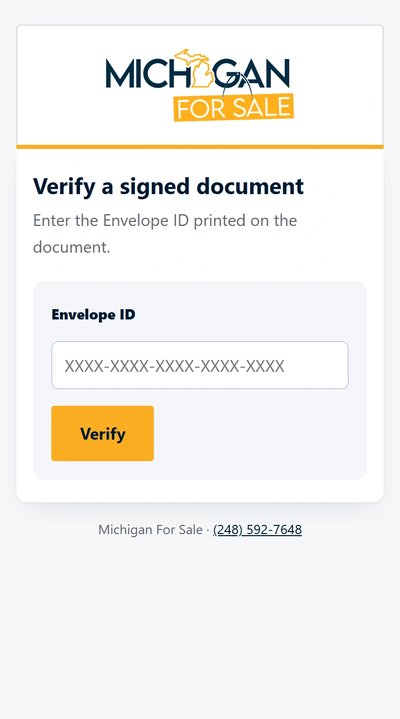 The public page for verifying a signed document